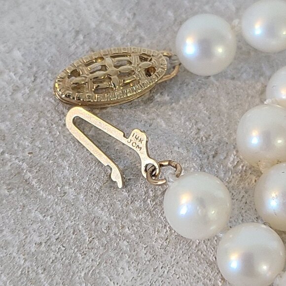Vintage 14k JCM Pearl Necklace Knotted 26 in 5.5 mm Estate - Picture 7 of 11